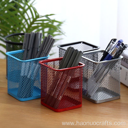 Square pen holder metal grid office stationery storage